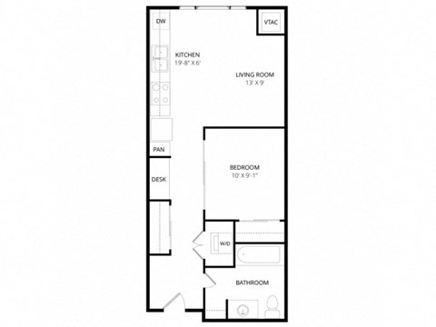 Floor plan for 1 bed, 1 bath, 536 sqft